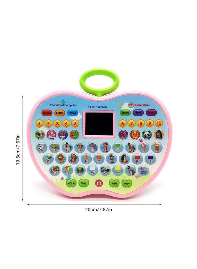 VGRASSP Apple Shape Educational Computer Laptop Toy for Kids LED Display and Fun Music for Learning Alphabets Numbers Words and Animals Color as per Stock