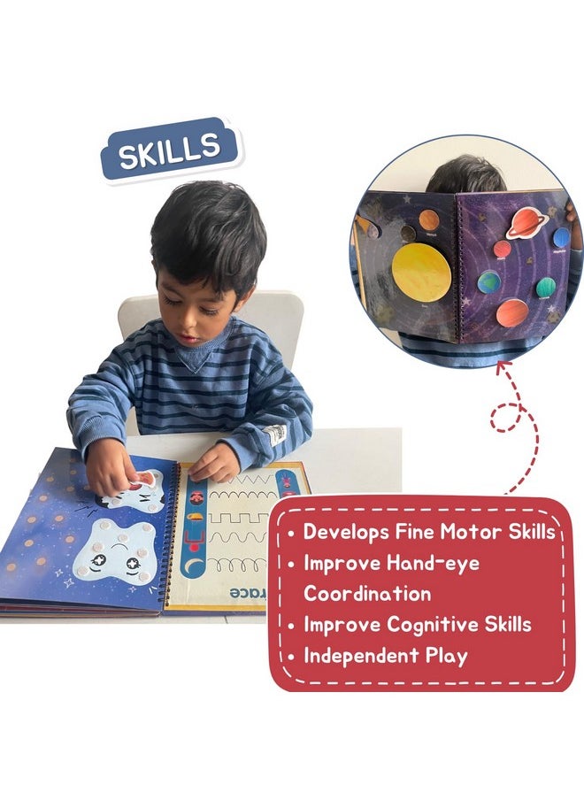 CocoMoco Kids My Preschool Busy Book for Toddlers Level 2 with Body Parts, Planets, Opposites, Emotions | Quiet Book for Kids Learning Toys for 3-5 Year olds | Montessori Learning (Pack of 1)