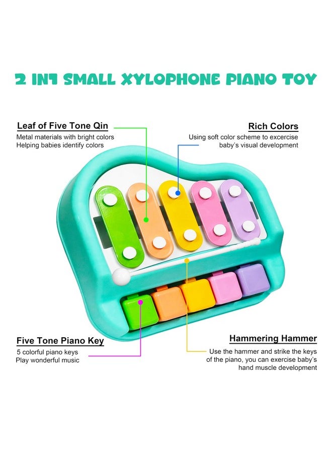 VGRASSP 2 in 1 Small Xylophone and Piano Toy for Kids with Colorful Keys and Drum Sticks - Musical Instrument Toy for Baby and Toddlers - Turquoise