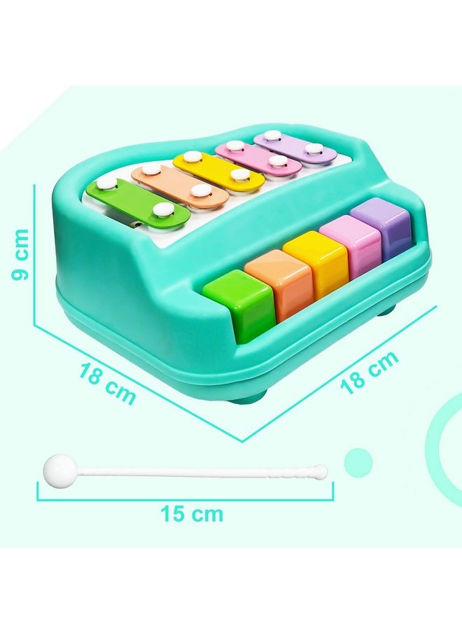 VGRASSP 2 in 1 Small Xylophone and Piano Toy for Kids with Colorful Keys and Drum Sticks - Musical Instrument Toy for Baby and Toddlers - Turquoise