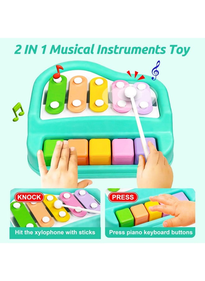 VGRASSP 2 in 1 Small Xylophone and Piano Toy for Kids with Colorful Keys and Drum Sticks - Musical Instrument Toy for Baby and Toddlers - Turquoise