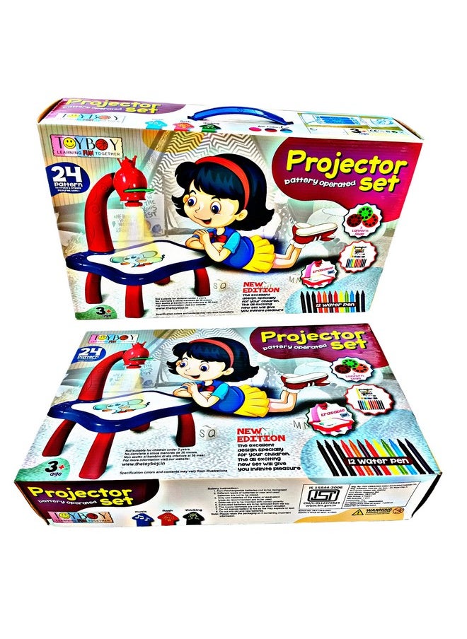 RUHANI Projector Table Set Drawing Book & Sketch Colours Learning and Painting Toy 24 Pattern & Erasable Table Set for Kids Boys & Girls