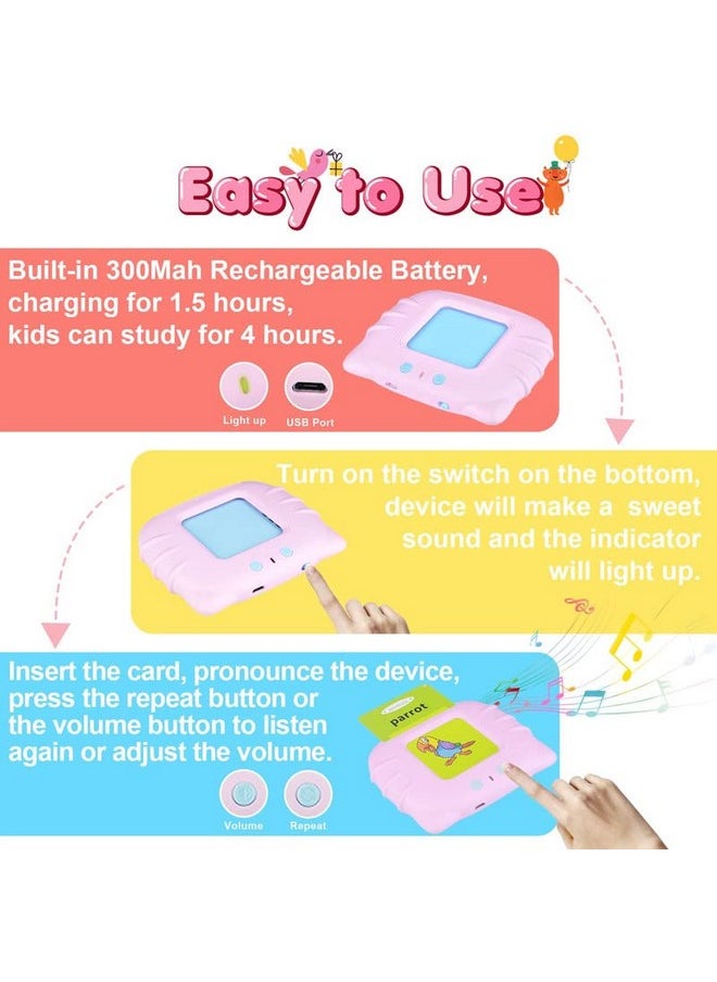 VGRASSP Flash Card Game for Kids Talking English Words Card Toy Preschool Learning Reading Interactive Toy for Kids, Pink