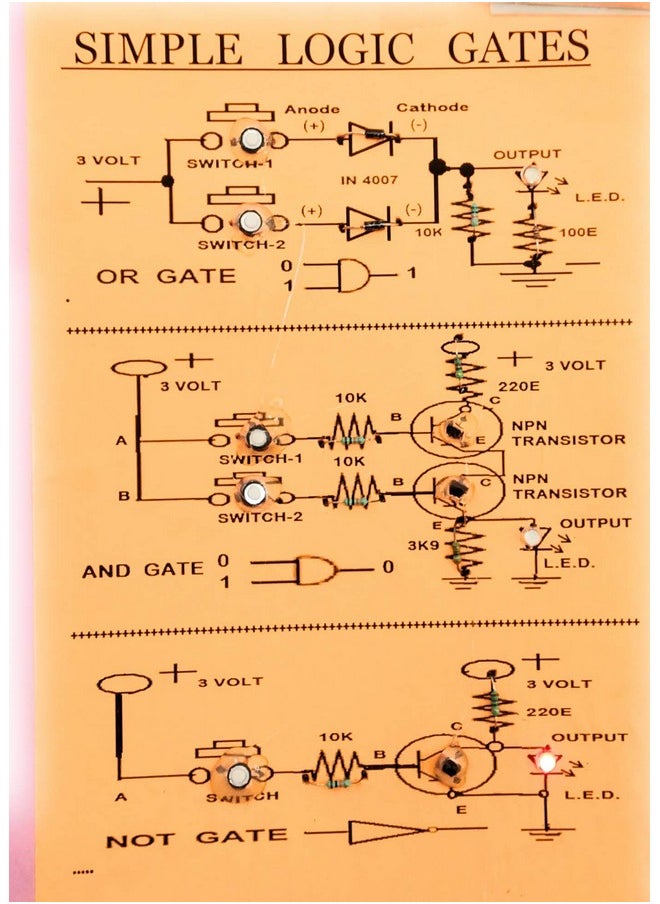 StepsToDo Simple Logic Gates (OR + and + NOT) Demonstration Handmade Project. Ready for Use Pre-Assembled Kit.