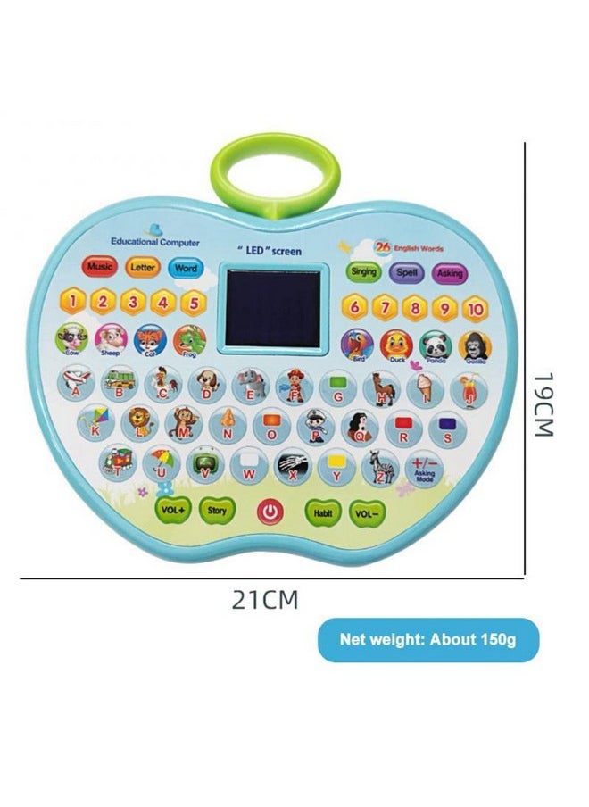 VGRASSP Apple Shape Educational Mini Computer Laptop Toy for Kids LED Display and Fun Music for Learning Alphabets Numbers Words and Animals (Blue)