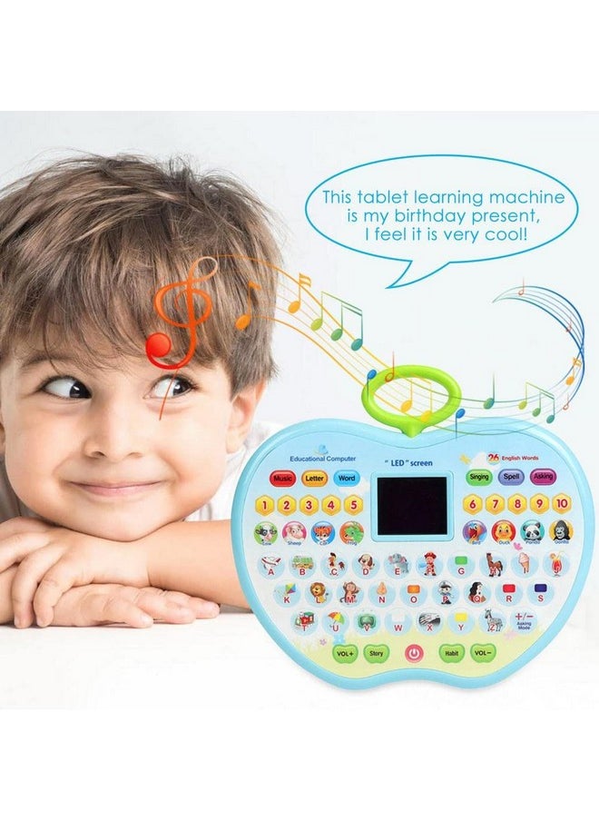 VGRASSP Apple Shape Educational Mini Computer Laptop Toy for Kids LED Display and Fun Music for Learning Alphabets Numbers Words and Animals (Blue)