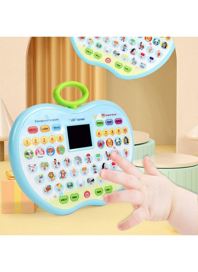 VGRASSP Apple Shape Educational Mini Computer Laptop Toy for Kids LED Display and Fun Music for Learning Alphabets Numbers Words and Animals (Blue)