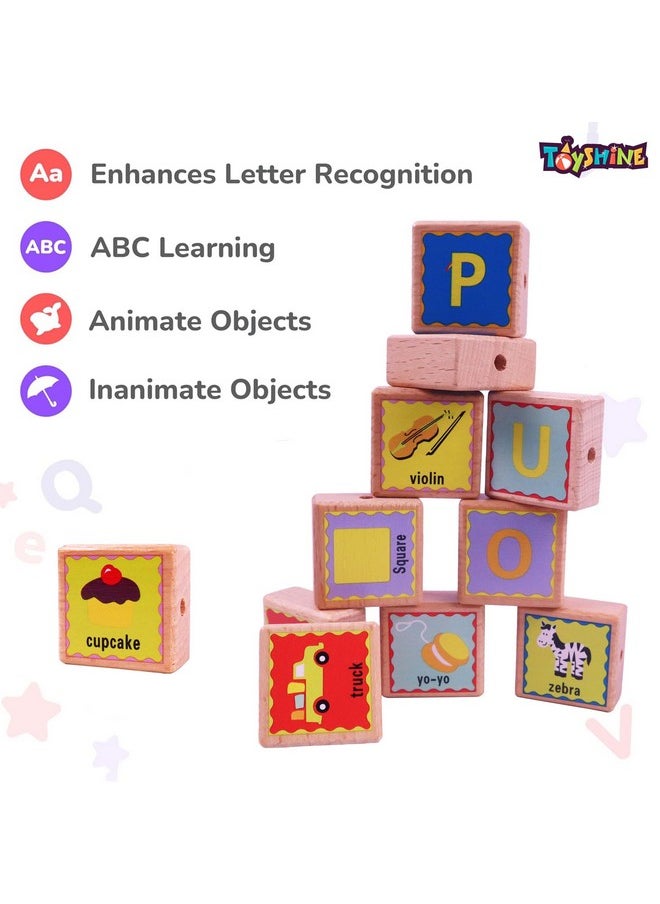 Toyshine Wooden English Learning Alphabet Tray with Lacing Beads , Educational Toy for 2 3 4 5 Year Kids