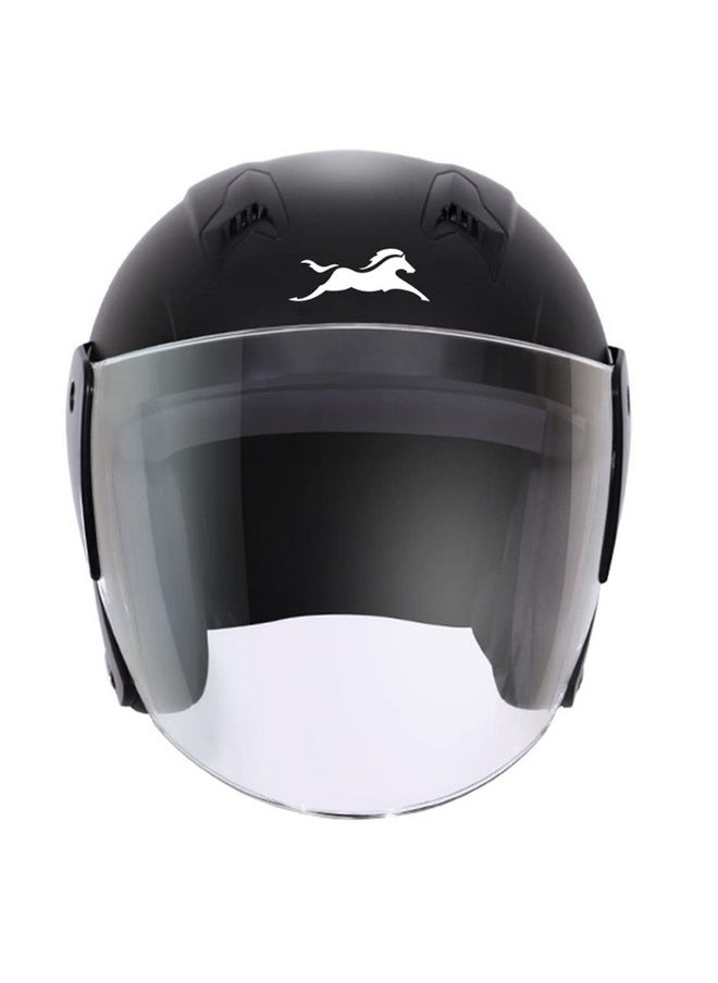 TVS Open Face Helmet for Men and Women, ISI DOT Certified, Matt Finish, Clear Visor, Size L, Black Colour