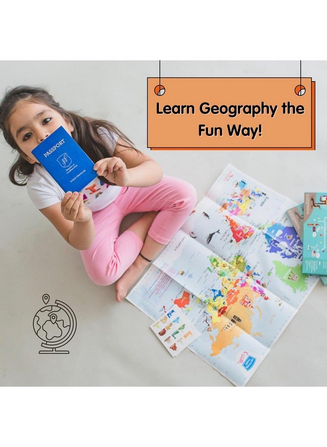 CocoMoco Kids Pretend Play Passport with World Map and Stickers Educational Learning Toy for Boys Girls - Unique Birthday Return Gift for Kids Pack of 5