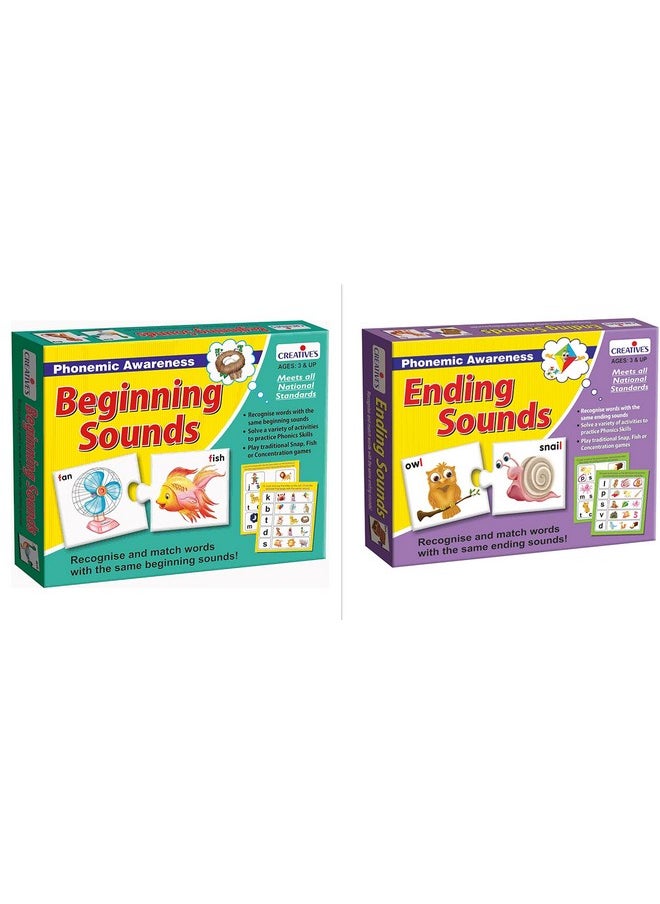 Creative's Beginning Sounds + Ending Sounds Combo Pack | Phonemic Awareness | Education Match-up Fun Game | Educational Games for Kids 3 & Up | Puzzle Games | Ages- 3 & Up | Educational set | Exotic Set Multicolor for Preschool Kids | Kindergarten Toddler.
