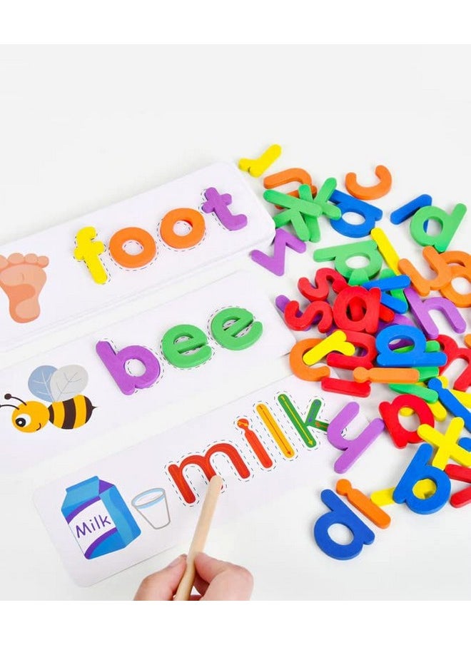 VGRASSP Educational Spelling Game Toy for Kids with 28 Double Sided Flashcards, Alphabet Blocks and Marker Pen - English Words Exercise - Color As Per Stock