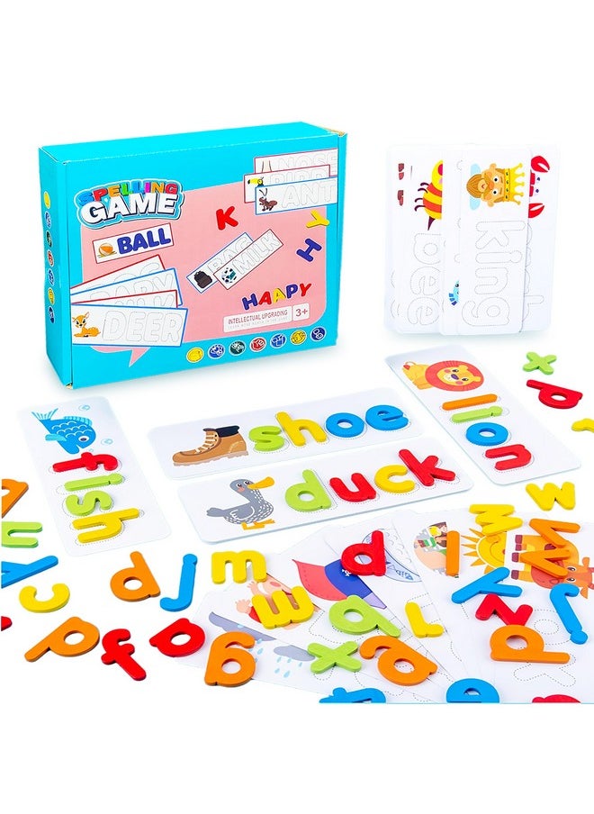 VGRASSP Educational Spelling Game Toy for Kids with 28 Double Sided Flashcards, Alphabet Blocks and Marker Pen - English Words Exercise - Color As Per Stock
