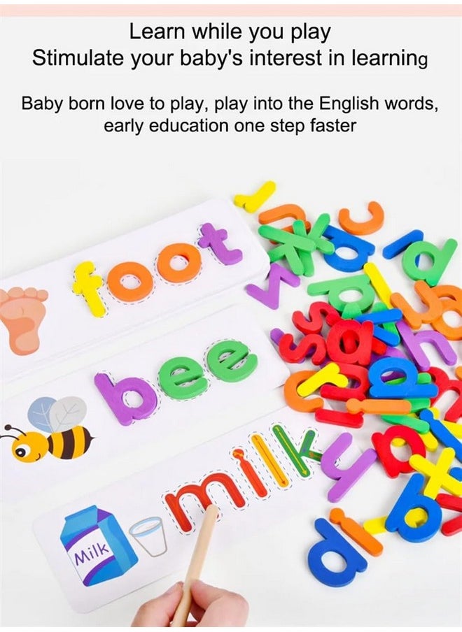 VGRASSP Educational Spelling Game Toy for Kids with 28 Double Sided Flashcards, Alphabet Blocks and Marker Pen - English Words Exercise - Color As Per Stock