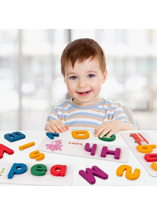 VGRASSP Educational Spelling Game Toy for Kids with 28 Double Sided Flashcards, Alphabet Blocks and Marker Pen - English Words Exercise - Color As Per Stock