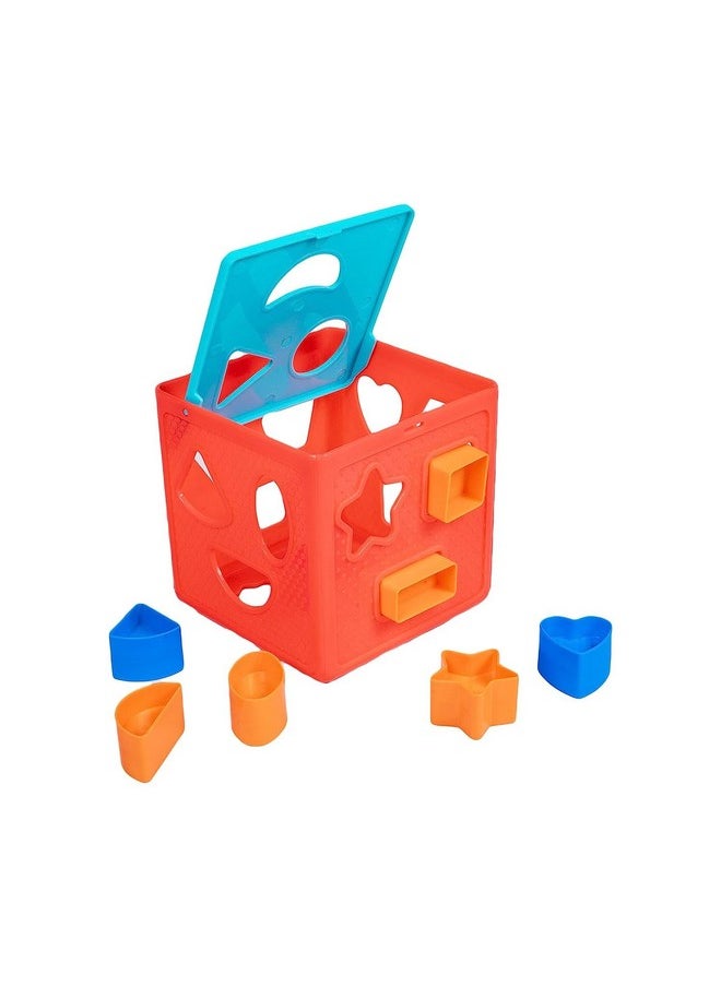 PLUSPOINT Shape Sorter Cube Toy with 18 Shapes Educational Learning Toy Early Childhood Shapes and Colors Recognition Hand-Eye Coordination Sensory Exploration Interactive Playset for Toddlers