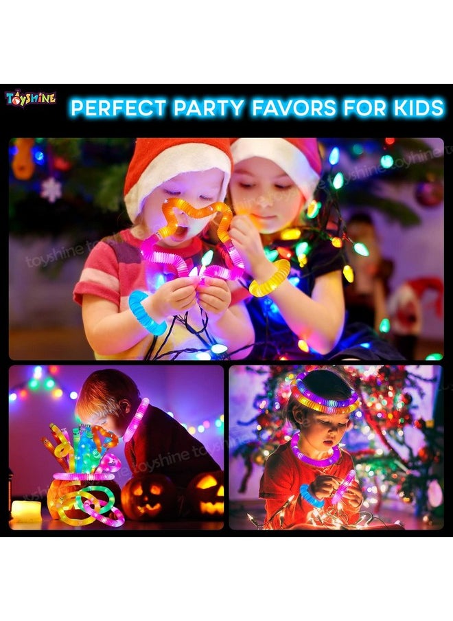 Toyshine LED Flashing Pop Tube Fidget 6 Pcs Toy Fun Pull and Pop Tubes Sensory Tubes for Kids Adults Stretch and Bend ADHD Autism Anxiety Stress Relief Toys Great Gift Party Prizes