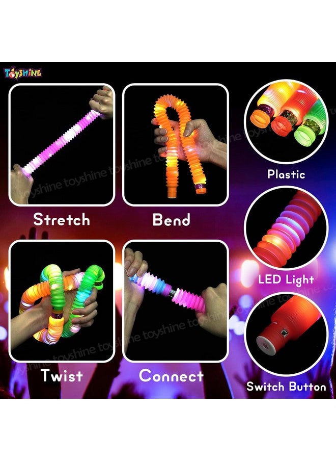 Toyshine LED Flashing Pop Tube Fidget 6 Pcs Toy Fun Pull and Pop Tubes Sensory Tubes for Kids Adults Stretch and Bend ADHD Autism Anxiety Stress Relief Toys Great Gift Party Prizes