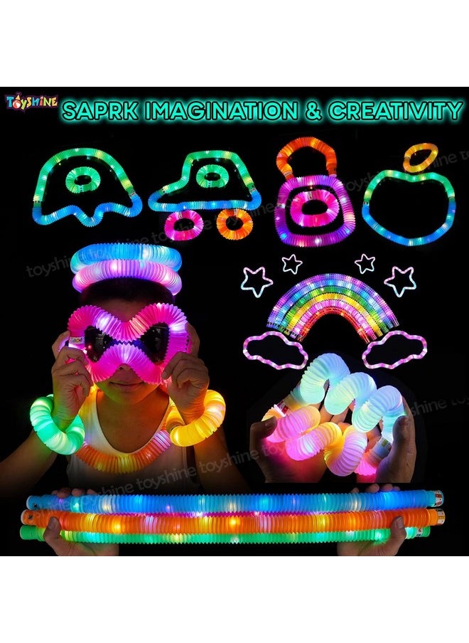 Toyshine LED Flashing Pop Tube Fidget 6 Pcs Toy Fun Pull and Pop Tubes Sensory Tubes for Kids Adults Stretch and Bend ADHD Autism Anxiety Stress Relief Toys Great Gift Party Prizes