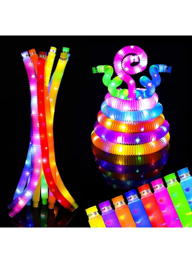 Toyshine LED Flashing Pop Tube Fidget 6 Pcs Toy Fun Pull and Pop Tubes Sensory Tubes for Kids Adults Stretch and Bend ADHD Autism Anxiety Stress Relief Toys Great Gift Party Prizes