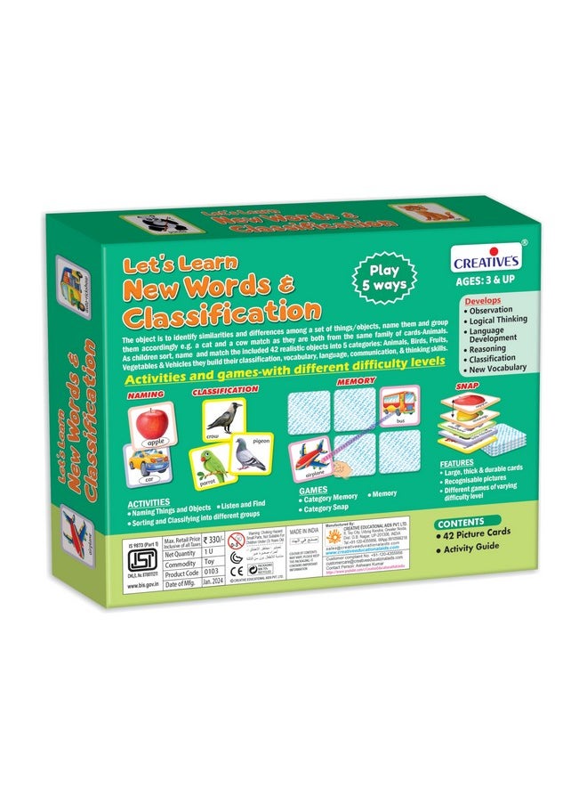Creative’s Let’s Learn New Words & Classification | Learning Cards Game for Kids | Name, Classification, Memory, Snap Cards Game | Educational Game for Kids | Ages 3 & Up