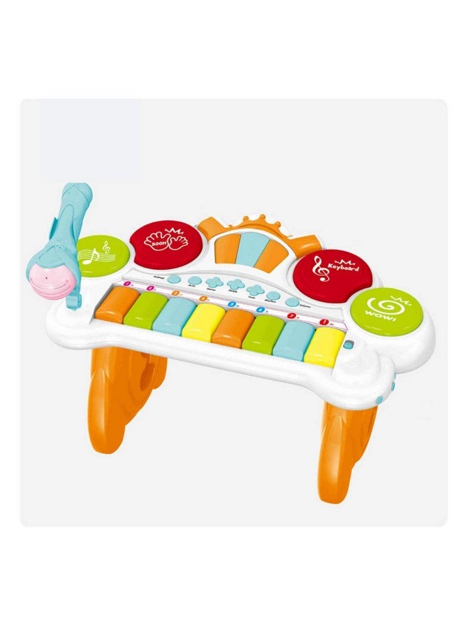 VikriDA 2 in 1 Kids Drum Set and Piano Toy with AUX Capability, Musical Instruments Playset Flash Light Toy with Adjustable Microphone, Toys for Boys and Girls