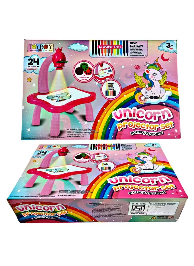 RUHANI Pink Projector Table Set with Drawing Book & Colour Set Art Supplies Sketche Board Toy Set Toddler Tracing and Painting Projection Set for Kids