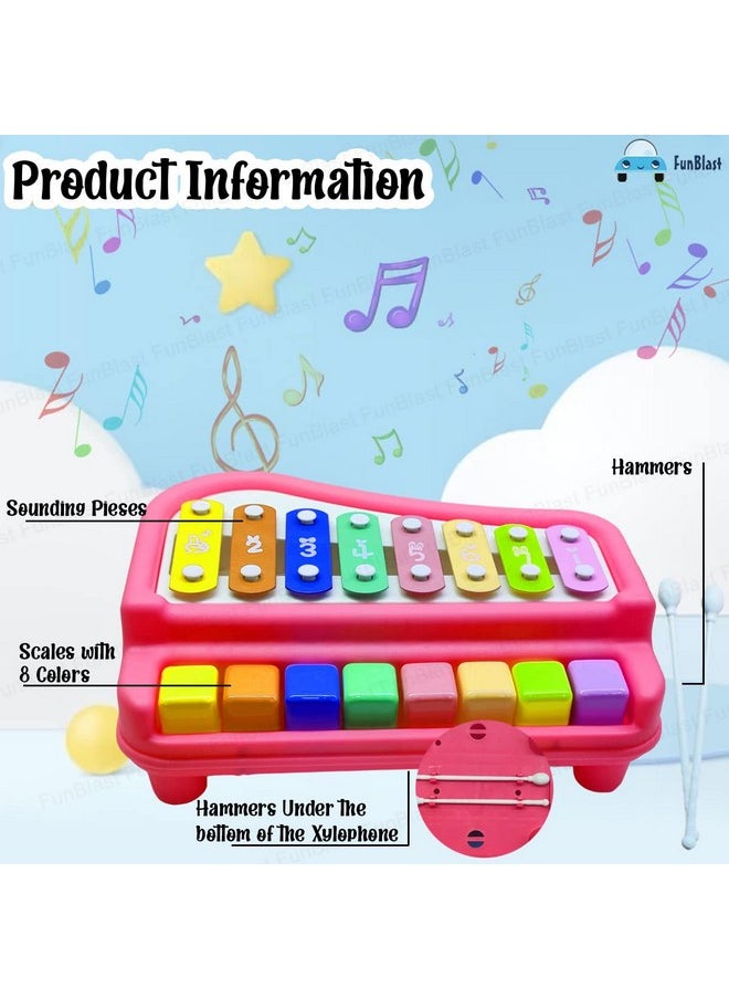 FunBlast Xylophone - Xylophone for Kids, Kids Musical Instruments, Kids Xylophone, Xylophone for 1 Year Old, Kids Drums & Percussion, Hammering & Pounding Toys, Hand Knock Piano Toys (Red)