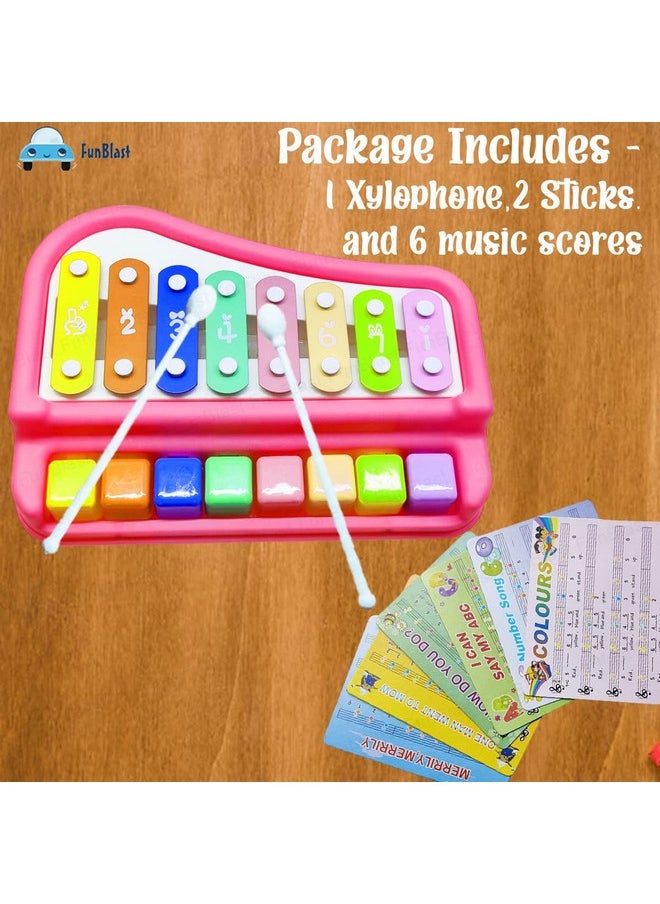 FunBlast Xylophone - Xylophone for Kids, Kids Musical Instruments, Kids Xylophone, Xylophone for 1 Year Old, Kids Drums & Percussion, Hammering & Pounding Toys, Hand Knock Piano Toys (Red)