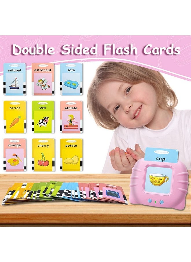 FunBlast Talking Flash Cards for Kids, Learning Toys for Kids, English Flash Cards, Montessori Educational Toys for 2-4 Year Old Kids, Boys, Girls -112 Double Sided Card (Pink)