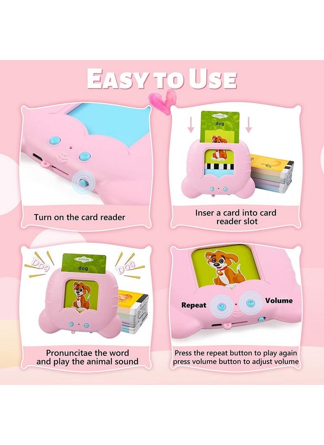 FunBlast Talking Flash Cards for Kids, Learning Toys for Kids, English Flash Cards, Montessori Educational Toys for 2-4 Year Old Kids, Boys, Girls -112 Double Sided Card (Pink)