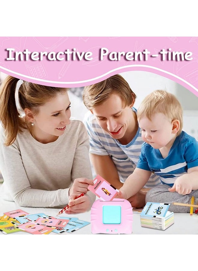 FunBlast Talking Flash Cards for Kids, Learning Toys for Kids, English Flash Cards, Montessori Educational Toys for 2-4 Year Old Kids, Boys, Girls -112 Double Sided Card (Pink)