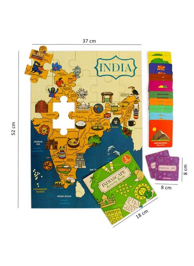 Shumee Indiascape Learning Set - Memory Cards, Activity Book & Puzzle (5 Years+) | 20 Memory Cards | 1 Activity Book | 30 Floor Puzzle Pieces | Multicolor | Eco Friendly | Learning Toy