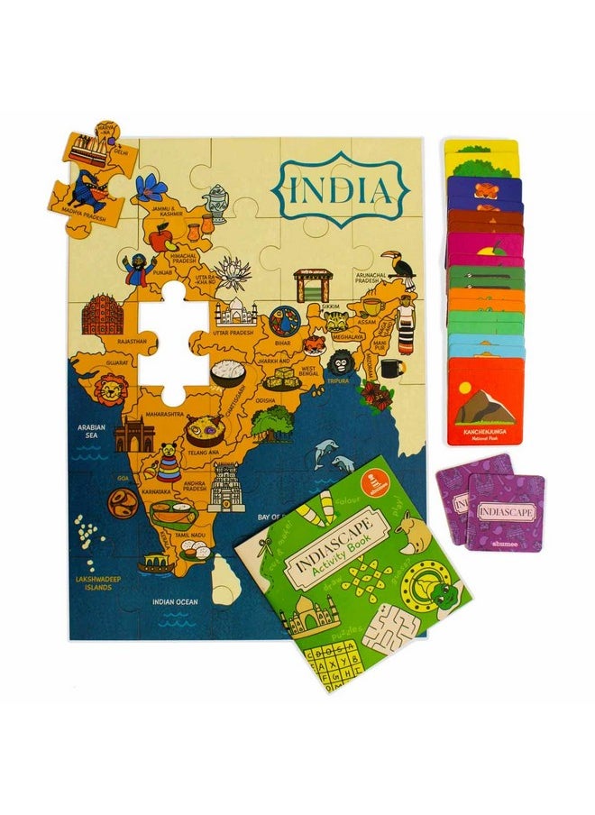 Shumee Indiascape Learning Set - Memory Cards, Activity Book & Puzzle (5 Years+) | 20 Memory Cards | 1 Activity Book | 30 Floor Puzzle Pieces | Multicolor | Eco Friendly | Learning Toy