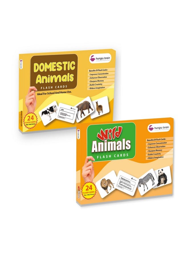 hungry brain Toddler Flash Cards Domestic & Wild Animals, Double-Sided Flash Cards for Toddlers 1-4 Years, 24 Real Image Cards, Montessori Toys, Educational Preschool Learning Activities for Kids
