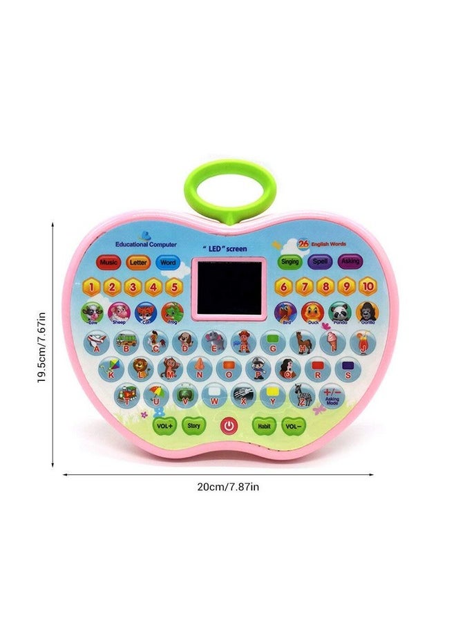 VGRASSP Apple Shape Educational Mini Computer Laptop Toy for Kids LED Display and Fun Music for Learning Alphabets Numbers Words and Animals (Pink)
