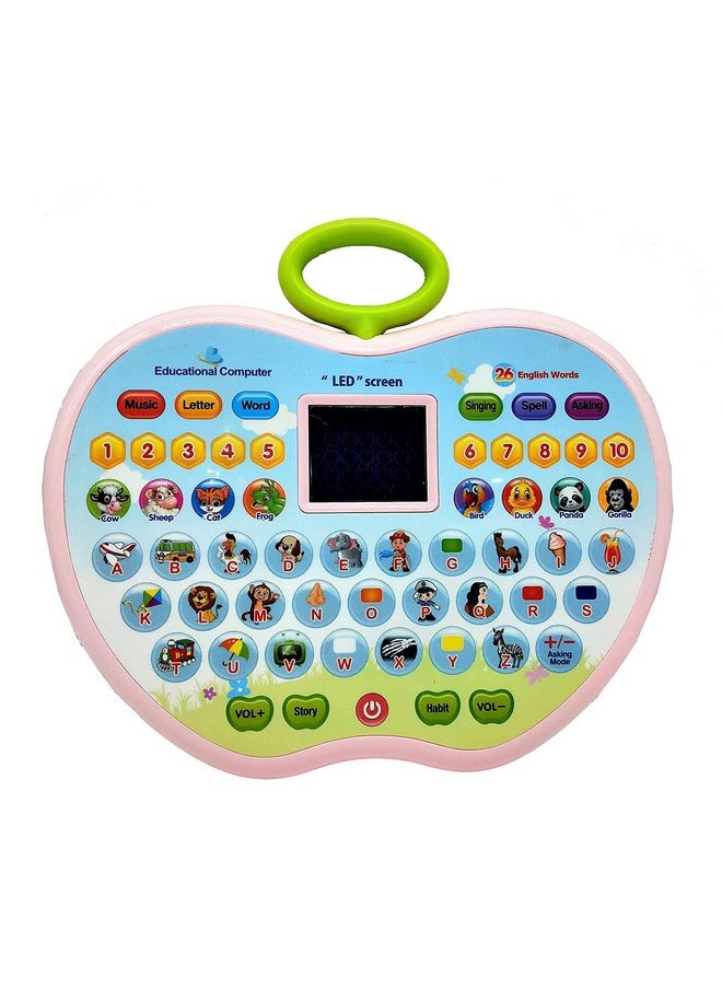 VGRASSP Apple Shape Educational Mini Computer Laptop Toy for Kids LED Display and Fun Music for Learning Alphabets Numbers Words and Animals (Pink)