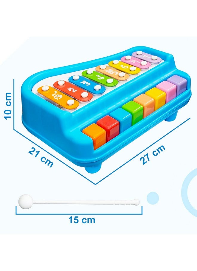 VGRASSP 2 in 1 Big Xylophone and Piano Toy for Kids with 8 Colorful Keys and Drum Sticks - Musical Instrument Toy for Baby and Toddlers - Blue