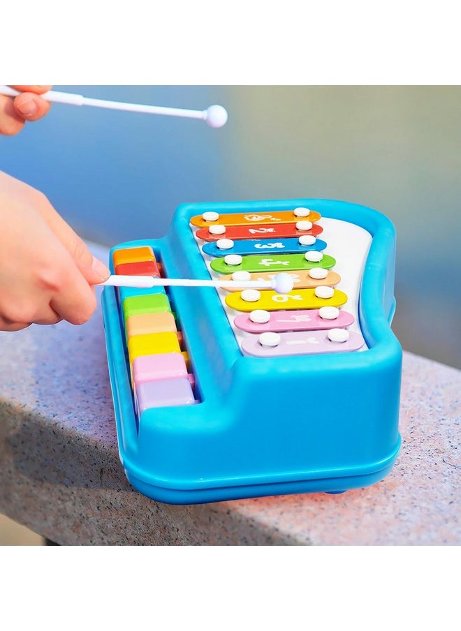 VGRASSP 2 in 1 Big Xylophone and Piano Toy for Kids with 8 Colorful Keys and Drum Sticks - Musical Instrument Toy for Baby and Toddlers - Blue