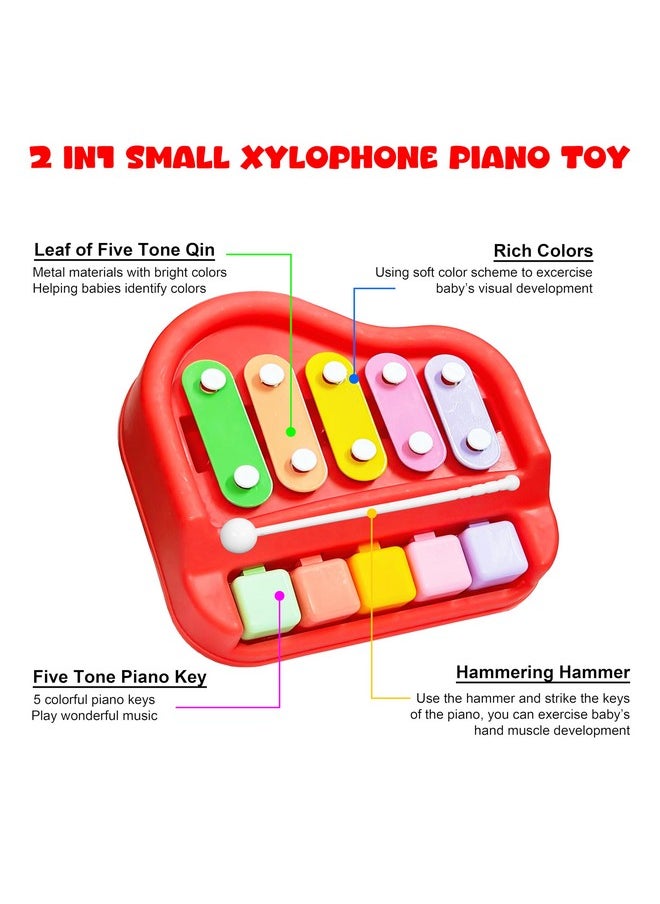 VGRASSP 2 in 1 Small Xylophone and Piano Toy for Kids with Colorful Keys and Drum Sticks - Musical Instrument Toy for Baby and Toddlers - Red