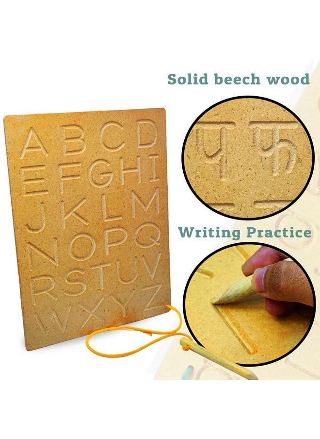 FunBlast Writing Practice Tracing Wooden Boards for Kids- Set of 5 Includes Small & Capital Alphabet, Numbers and Hindi Alphabet (Made in India)- Multicolor
