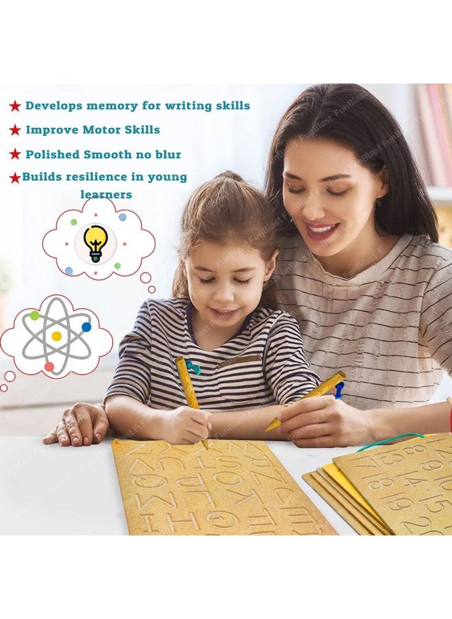 FunBlast Writing Practice Tracing Wooden Boards for Kids- Set of 5 Includes Small & Capital Alphabet, Numbers and Hindi Alphabet (Made in India)- Multicolor