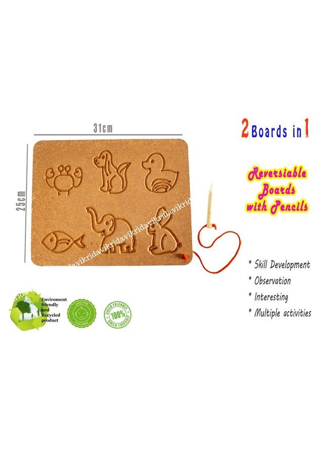 VikriDA Learning Educational Tracing Board and Shapes Puzzle Game Tray Toy with Wooden Pencil for Kids (Board Patterns,Fruit,ABC,ONE Two)