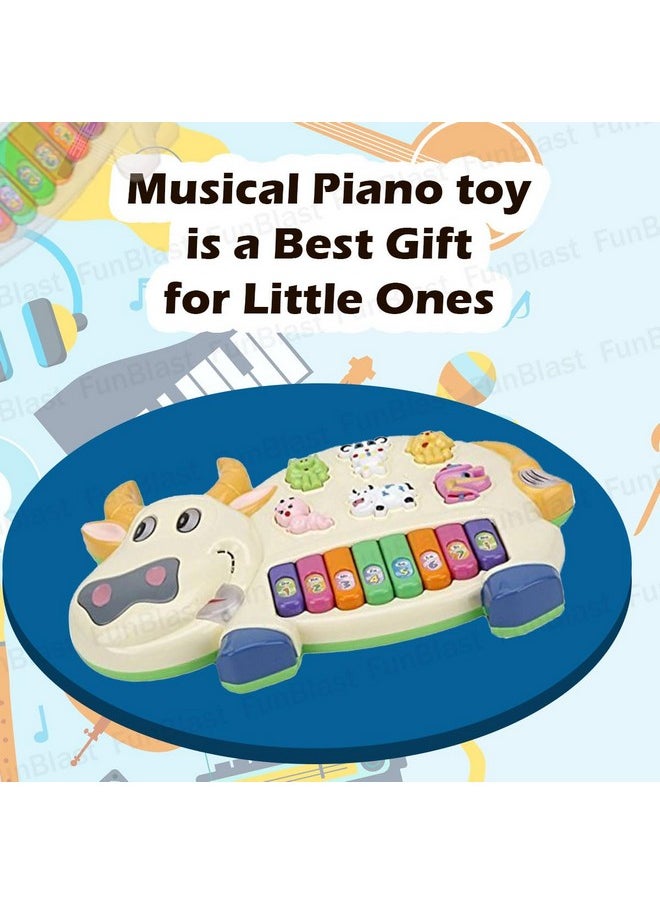 FunBlast Musical Piano for Kids with Flashing Lights, 15 Keys and 3 Modes Animal Sounds (Cow)