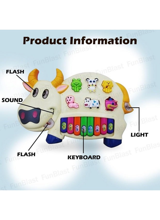 FunBlast Musical Piano for Kids with Flashing Lights, 15 Keys and 3 Modes Animal Sounds (Cow)
