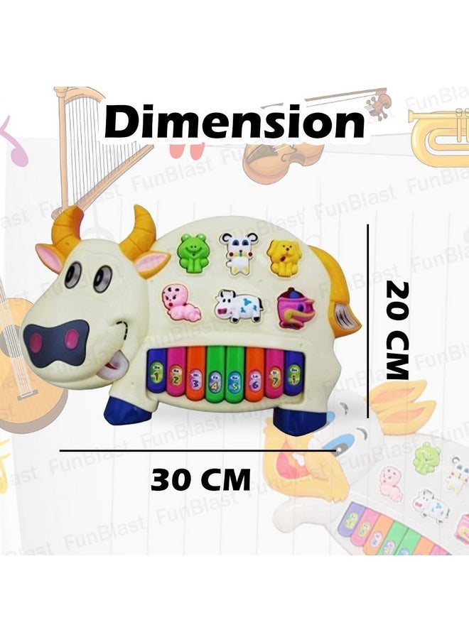 FunBlast Musical Piano for Kids with Flashing Lights, 15 Keys and 3 Modes Animal Sounds (Cow)