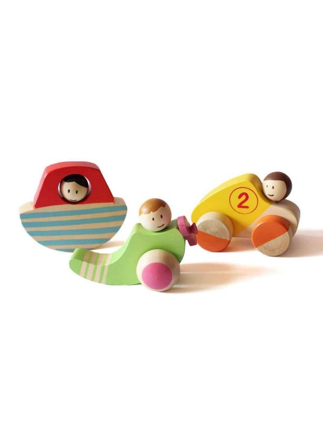 shumee Wooden Vehicles- Set of 3 (2 Years+) | Multicolor | 100% Child Safe | Pretend Play | Educational Toy | Non Toxic Colors
