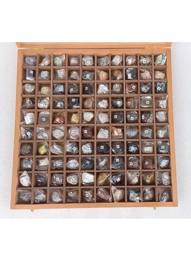 Rocksmins Collection of 100 Rocks & Minerals for Education in Wooden Box Rare & Commen 100 Specimens