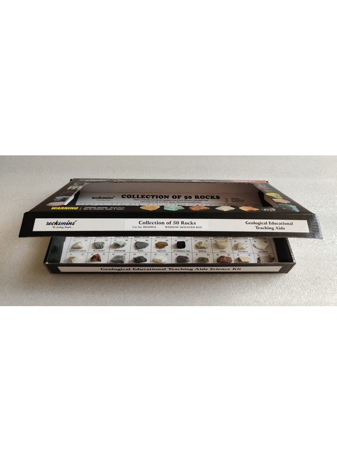 ROCKSMINS RO50WM Rocks Collection Set of 50 School Education Igneous Sedimentary Metamorphic Samples Activity Geology Earth Science Volcanic Stones Rock Memory Great Educational STEM Toys for Kids