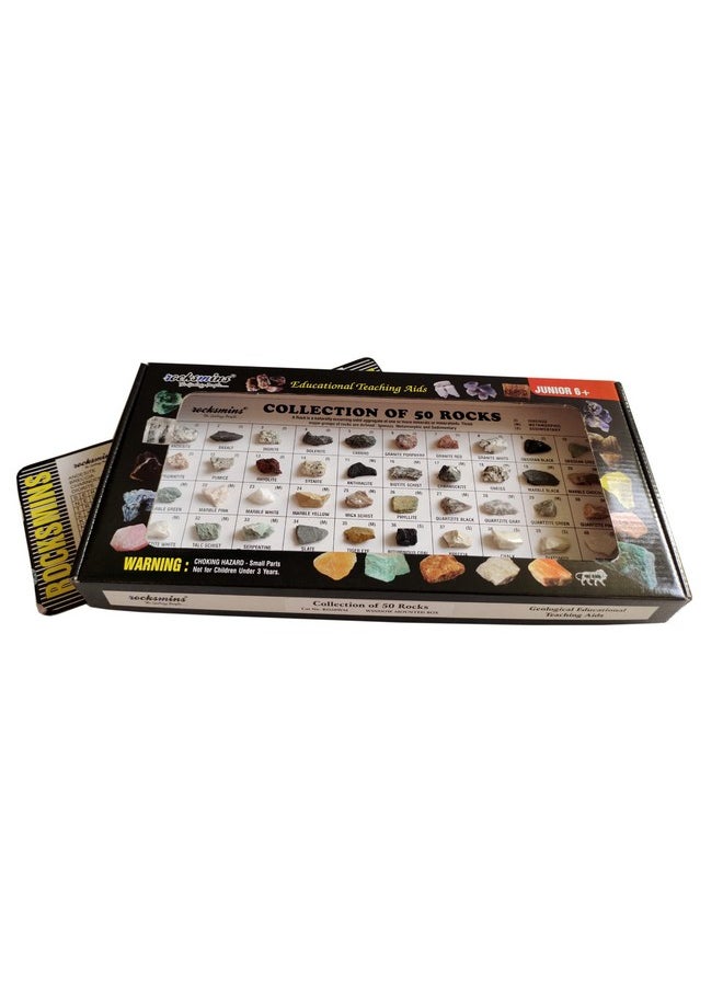 ROCKSMINS RO50WM Rocks Collection Set of 50 School Education Igneous Sedimentary Metamorphic Samples Activity Geology Earth Science Volcanic Stones Rock Memory Great Educational STEM Toys for Kids